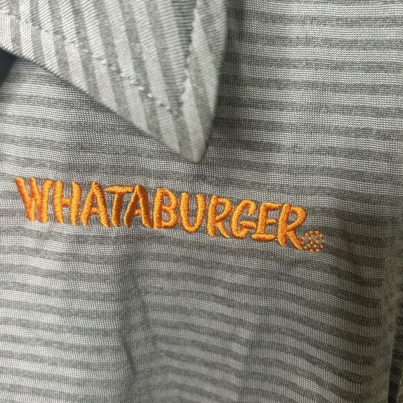 Whataburger Employee Polo Shirt Womens Med Gray Stripe Longsleeve Top Collar - Picture 3 of 9